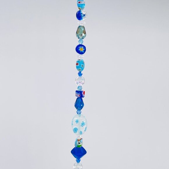 Beaded Suncatcher - Blue - Clear Crystal Prism - Indoor Outdoor Hanging Decor - Picture 14 of 14